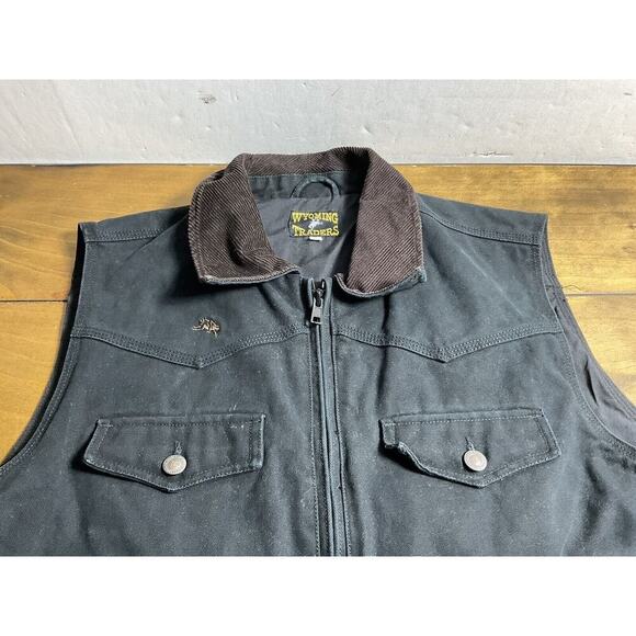Wyoming Traders Western Black Vest Conceal Carry Full Zip Large Corduroy Collar - Picture 2 of 14